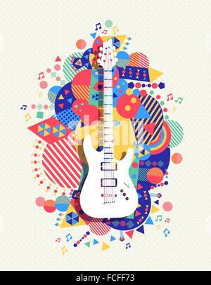 Electric guitar icon, music concept design with colorful vibrant geometry shapes background. EPS10 vector. Stock Vector