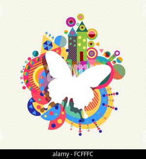 Butterfly icon, spring concept design with colorful vibrant geometry shapes background. EPS10 vector. Stock Vector