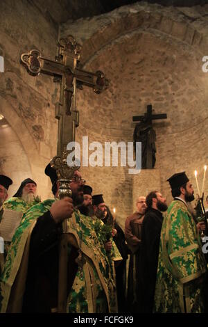 Israel, Jerusalem, Greek Orthodox feast of the Exaltation of the Cross, at Finding of the Cross Chapel, the Church of the Holy Sepulchre Stock Photo