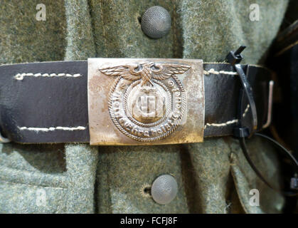 WWII era German uniform belt buckle with swastika in museum, Tenerife, Spain Stock Photo