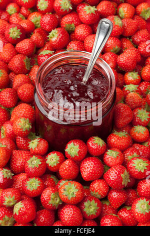 Fresh homemade strawberry jam in a jar Stock Photo