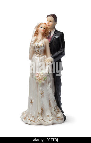 Old bride and groom cake topper on white background Stock Photo