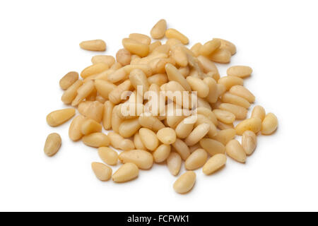 Heap of fresh pine nuts on white background Stock Photo