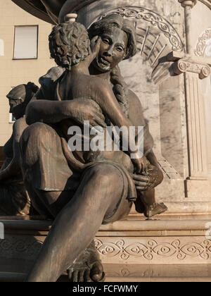 Large water fountain and bronze sculptures of adults and children in Skopje, Macedonia, Europe. Stock Photo
