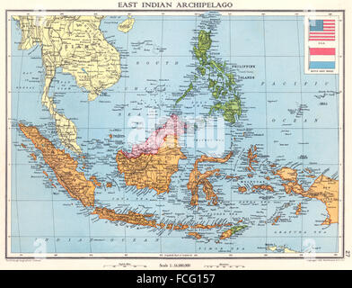 INDONESIA: East Indian Archipelago. Dutch East Indies. Sarawak Sabah, 1938 map Stock Photo