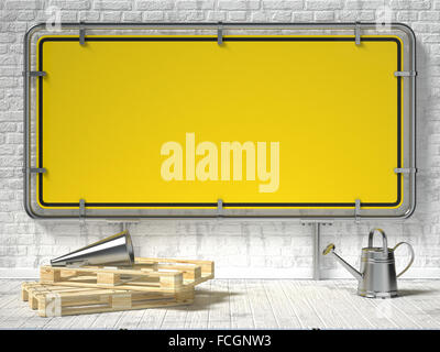 Mock up poster with blank framed warning sign. 3D render illustration isolated on a white background Stock Photo