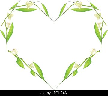 Love Concept, Illustration of Ylang-Ylang Flowers Forming in Heart Shape Frame Isolated on White Background. Stock Vector