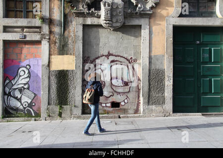 Street art at Rua das Flores in the old town of Porto in Portugal Stock Photo