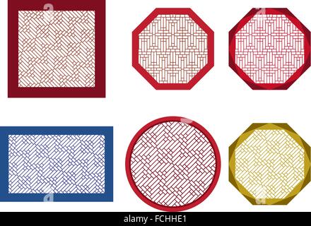 Round, octagon and square table coasters with tracery pattern in asia style. Stock Vector