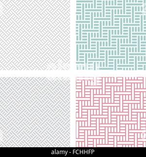 Set of geometric weave puzzle pattern in four retro color Stock Vector