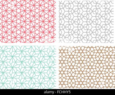 Set of Geometric seamless pattern in mesh style diagonal hexagon and line concept Stock Vector