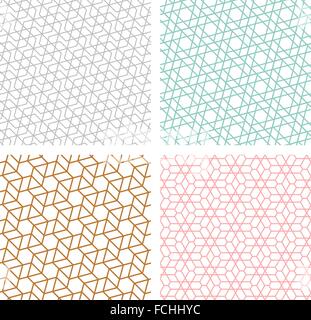 Set of Geometric seamless pattern in mesh style hexagon and diagonal line concept Stock Vector