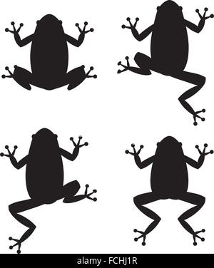 Set of frog silhouettes on white background, vector Stock Vector