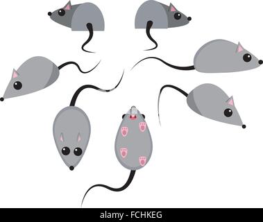 Set of rat in flat style, vector Stock Vector