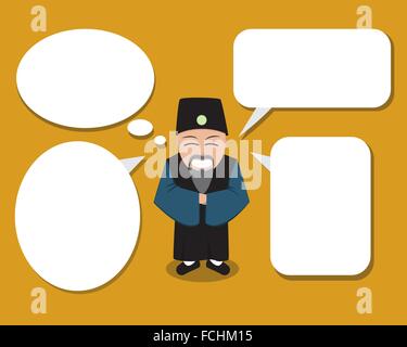 Happy Chinese merchant in traditional costume, vector Stock Vector