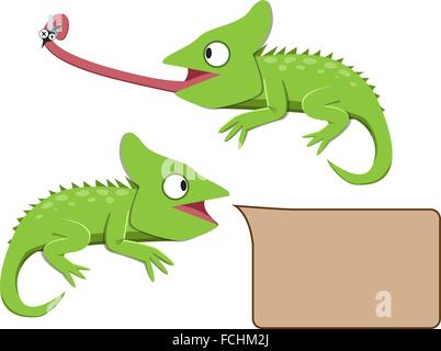 Lizard eating insect in flat style, vector Stock Vector