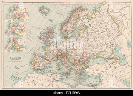 Map of Europe in the time of Charlemagne 768-814 AD. Color lithograph ...
