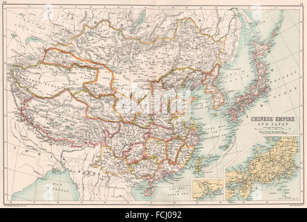 EAST ASIA: Chinese Empire China Japan Mongolia Korea; Canton Guangdong, 1891 map Stock Photo
