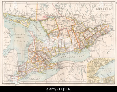 ONTARIO: Showing divisions districts counties. Canada. BARTHOLOMEW, 1891 map Stock Photo