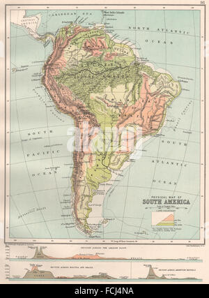 SOUTH AMERICA: Amazon basin, Bolivia-Brazil & Argentina-Chile sections, 1891 map Stock Photo