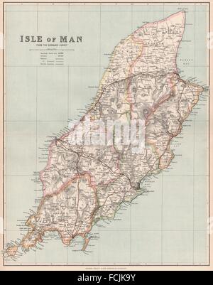 ISLE OF MAN: Showing sheadings, parishes & railways. PHILIP, 1902 antique map Stock Photo