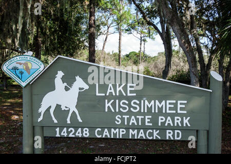 Florida,South,Lake Wales,Lake Kissimmee State Park,nature,natural scenery,sign,entrance,visitors travel traveling tour tourist tourism landmark landma Stock Photo
