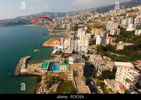 Paramotor, powered paraglider, Aerial, Jounieh, Beirut, Lebanon Stock Photo