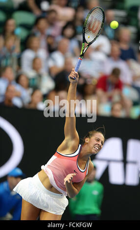 Melbourne, Australia. 23rd Jan, 2016. Madison Keys of the United States competes against Ana Ivanovic of Serbia during the third round match of women's singles at the Australian Open Tennis Championships in Melbourne, Australia, Jan. 23, 2016. Credit:  Bi Mingming/Xinhua/Alamy Live News Stock Photo
