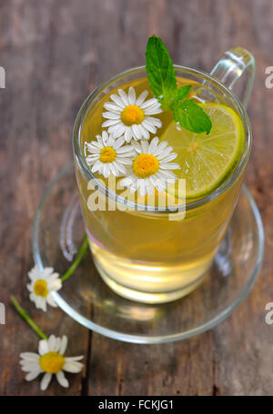 Daisy flowers and cup of tea with good morning note on rustic blue wooden background Stock Photo ...