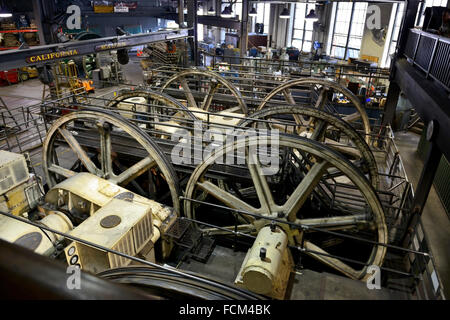 Powerhouse inside Cable Car Museum in Nob Hill, San Francisco, California, USA Stock Photo