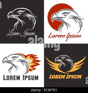 Eagle head logo or emblem set for business or shirt design. Free font used. Stock Vector