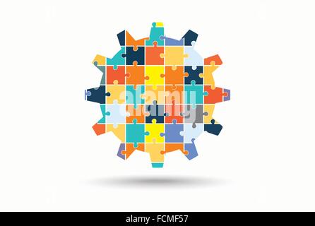 Abstract gear made of puzzle pieces Stock Vector