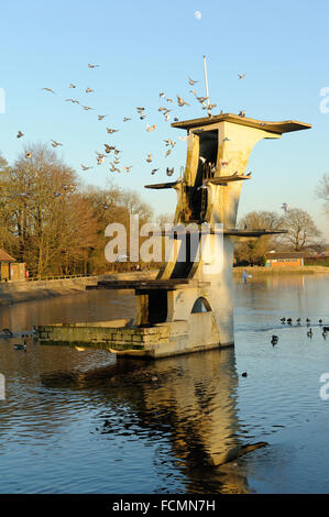 A cold and frosty late afternoon winters day at Coate Water Country Park Swindon Wiltshire Stock Photo