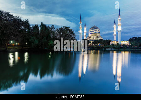 The Blue Mosque of Shah Alam, Malaysia during twilight. Stock Photo