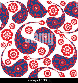 Colorful bright blue and red  Turkish cucumber seamless pattern and seamless pattern in swatch menu, vector illustration Stock Vector