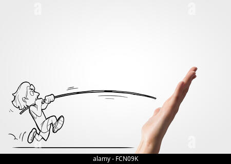 Funny caricature of man jumping with pole Stock Photo