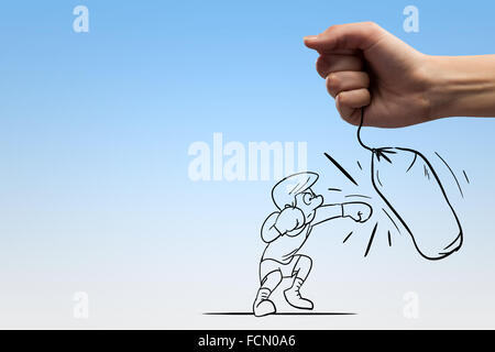 Funny caricature of boxer man hitting punchball Stock Photo