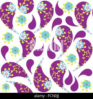 Colorful Paisley seamless pattern and seamless pattern in swatch menu, vector. Funny background Stock Vector