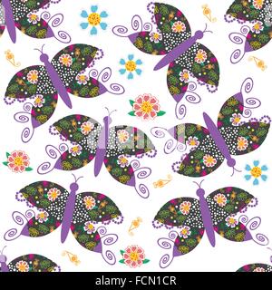 Cute colorful  seamless pattern with butterfly and seamless pattern in swatch menu, vector Stock Vector