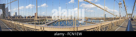 New York, Usa: panoramic view of the Brooklyn Bridge, icon of the city, hybrid cable stayed suspension bridge with a main span of 1,595.5 feet Stock Photo