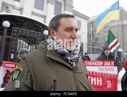 Kiev, Ukraine. 23rd Jan, 2016. Crimean Tatar politician LENUR ISLYAMOV during a protest of fighters from different Ukrainian volunteer battalions and their supporters against the policies of Russian President Vladimir Putin in front the Russian Embassy in Kiev, Ukraine, 23 January, 2016. Credit:  Serg Glovny/ZUMA Wire/Alamy Live News Stock Photo