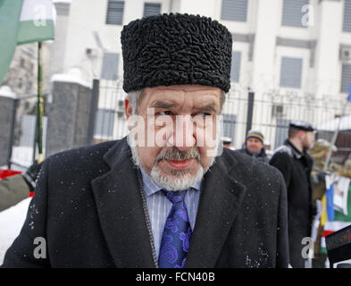 Kiev, Ukraine. 23rd Jan, 2016. Crimean Tatar politician REFAT CHUBAROV during a protest of fighters from different Ukrainian volunteer battalions and their supporters against the policies of Russian President Vladimir Putin in front the Russian Embassy in Kiev, Ukraine, 23 January, 2016. Credit:  Serg Glovny/ZUMA Wire/Alamy Live News Stock Photo