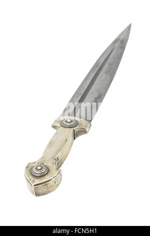 Beautiful example of Caucasian dagger with silver grip and blade from Damascus steel. 19th century Stock Photo