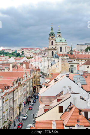 The Church of St Nicholas is the Prague’s greatest exponents of High Baroque. It is located in  Little Quarter Square. Stock Photo