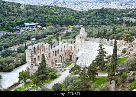 Remains of Odeon of Herodes Atticus near the Acropolis of Athens. Stock Photo
