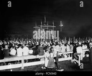Ku Klux Klan cross burning, c.1925 Stock Photo