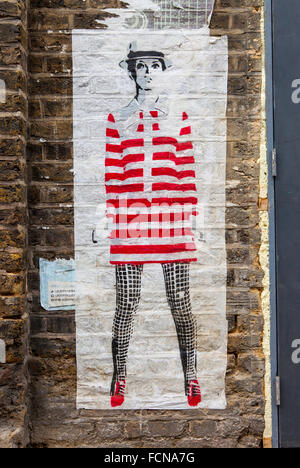 LONDON, UK - JANUARY 13TH 2016: A piece of urban street art portraying an image of sixties icon and model Twiggy, in East London Stock Photo