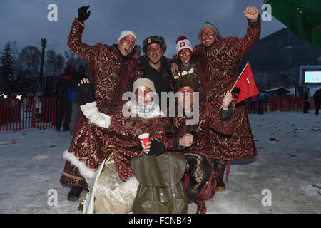 Kitzbuehel, Austria. 23rd Jan, 2013. Swiss fans pictured after the Hahnenkamm race in Kitzbuehel, Austria, 23 January 2013. PHOTO: FELIX HOERHAGER/DPA/Alamy Live News Stock Photo