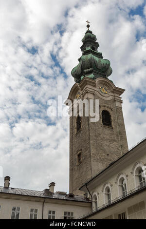 St. Peter Collegiate Church clock tower in Salzburg, Austria Stock Photo