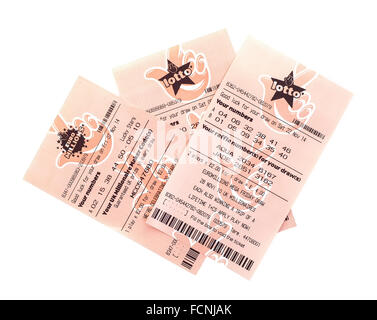 Euro Millions and Lotto Lottery Tickets on a white background Stock Photo